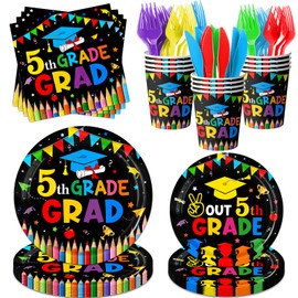 120Pcs 5th Grade Graduation Decorations Tableware, Elementary Graduation Decorations Plates and Napkins, Fifth Grade Graduation Decorations Plates and Napkins 2025 for Boys and Girls Black