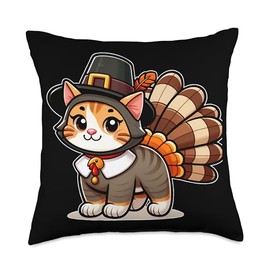 Funny thanksgiving shirts by merch4life Pilgrim Cat Disguise Turkey Costume Thanksgiving Throw Pillow, 18x18, Multicolor
