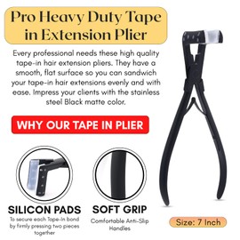 My Hair Tools Pro Tape in Extension Tool Stainless Steel Weft Tape ins Human Hair Extensions pliers Flat Surface Hair Extension Tools Matte Black Color 7 Inch Size Heavy Duty (Matte Black)