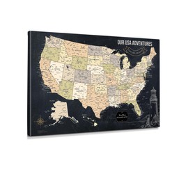 IPIC Canvas USA Map Painting for Wall Decor, Pinnable Amerika Travel Map Print, Ready to Hang