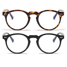JOVAKIT Round Blue Light Glasses for Women Men Fashion Retro Circle Frame Computer Eyeglasses Anti Eyestrain (Brown Tortoise+Black)