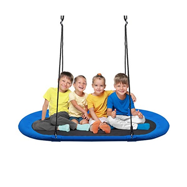 GLACER 60’’ Giant Saucer Swing, 700lbs Weight Capacity, Height Adjustable, Large Flying Swing for Indoor & Outdoor Play, Saucer Swing for Children, Oval Swing (Blue)