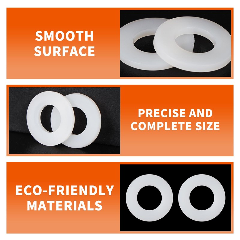 M12 Nylon Flat Washer, 12mm ID 24mm OD 2mm Thick