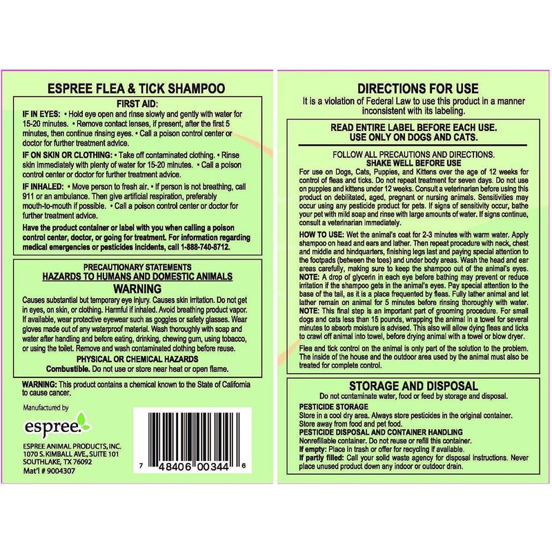 Espree Flea & Tick Dog Shampoo, Aloe Vera Based Formula,