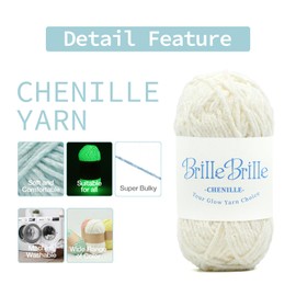 Glow in the Dark Chenille Yarn, 50g Skeins, 3 Pack, for Crocheting Crafts, Hats, Socks (Snowy White)