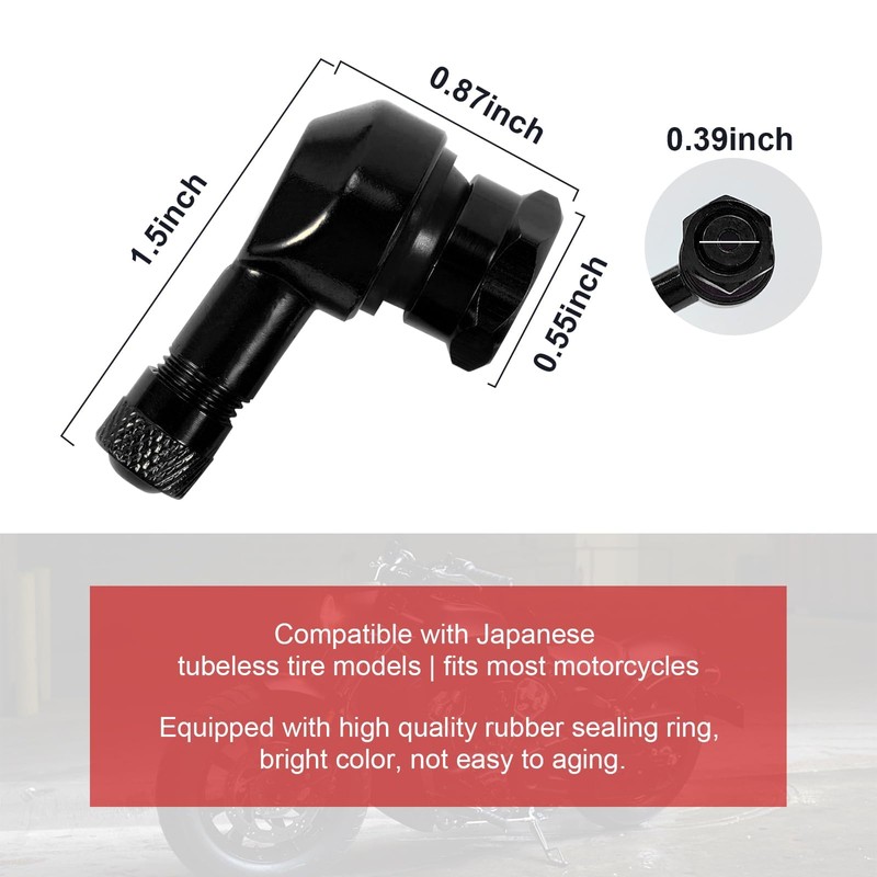 2 PCS Motorcycle Tire Valve Stems, 90 Degree Aluminum 11.3mm/10mm