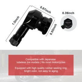 2 PCS Motorcycle Tire Valve Stems, 90 Degree Aluminum 11.3mm/10mm Rim Wheel Tubeless Angle Air Stem with Rubber Seals, Compatible with Most Motorcycles, Bikes, Scooters (Black)