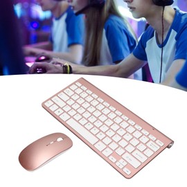 Keyboard Mouse Set 2.4G USB Thin Ergonomic Mute for Computer (Rose Gold)