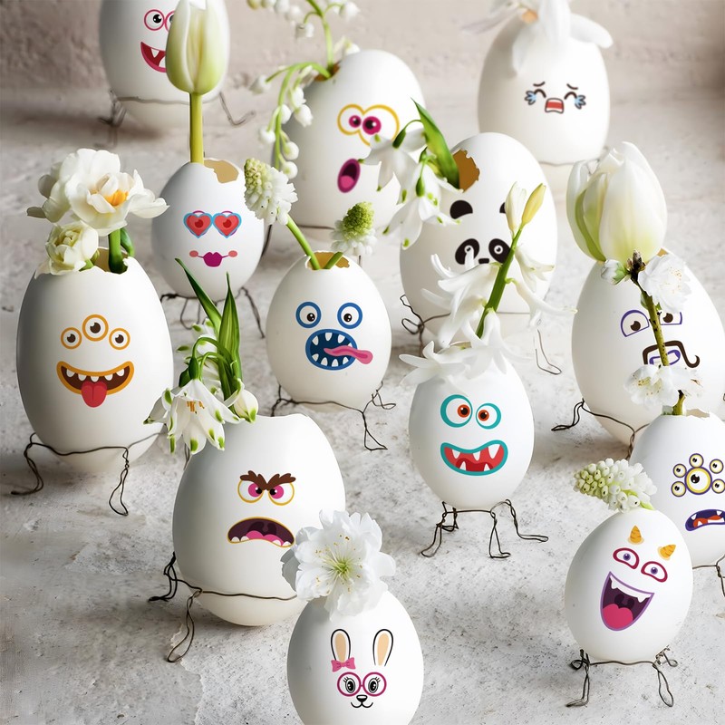 BOOMTOP 6 Sheets Easter Eggs Stickers Tattoos Egg Colours Easter