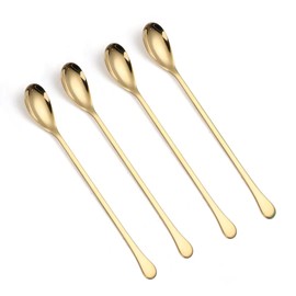 Long Handle Spoons,8-inch Ice Tea Spoon, Coffee Stirrers,Ice Cream Spoon, AXIAOLU Premium 18/10 Stainless Steel Cocktail Stirring Spoons, Set of 4 (4 Pieces Gold)