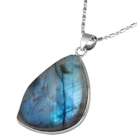 Nupuyai Natural Labradorite Pendant Necklace Gemstone Chain Healing Stone Jewellery for Men and Women, Stone Metal, Labradorite