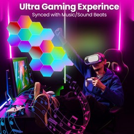 TOKTE 16-Pack Hexagon Led Lights - RGB Hexagon Wall Panels - Hexagon Lights with APP & Remote-Control Cool Music Sync - Led Panel Lights for Gaming Room Living Room & Bedroom