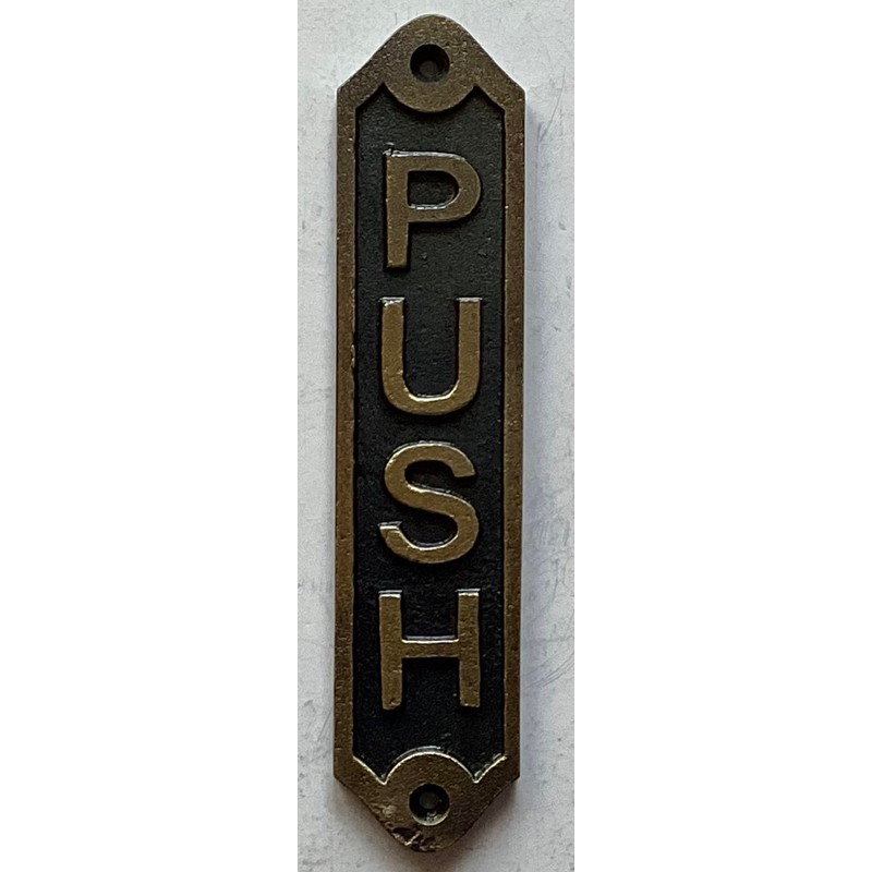 Cast Aluminium Push & Pull sign (Antique gold-brass, Size 6.25x1.37)-THE