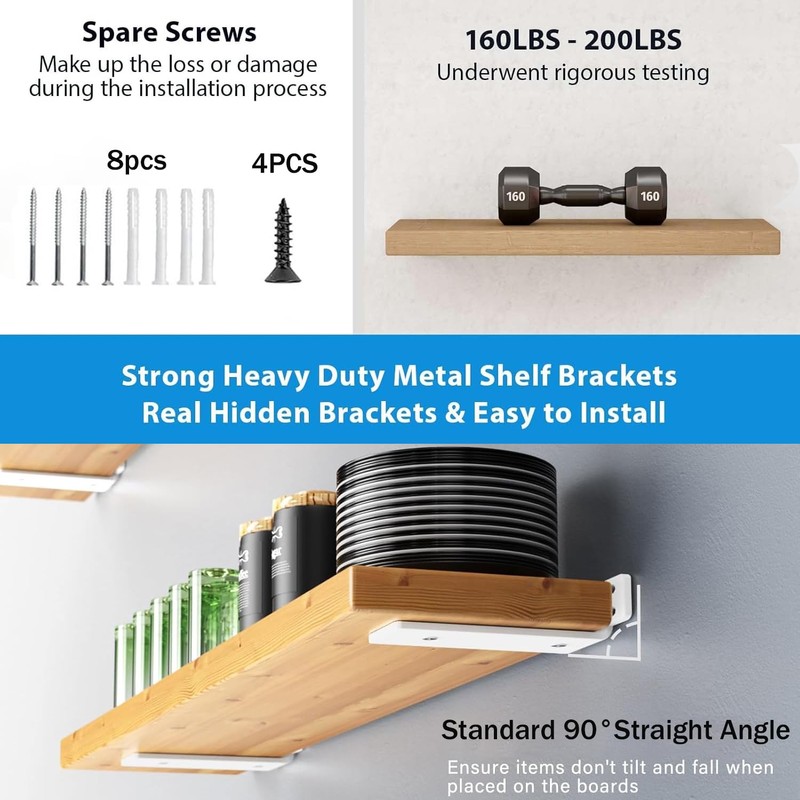 2 Pack Metal Shelf Brackets 20 cm,Heavy Duty Wall Shelving