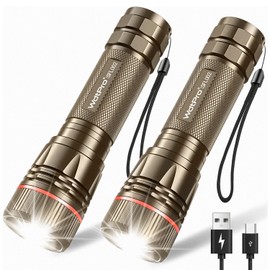 WdtPro Rechargeable Flashlights High Lumens, 2 Pack 10H Long Lasting Super Bright EDC Flashlight, LED Mini Tactical Flash Lights for Camping Emergency, Drop & Water Resistant Brown(Battery Included)