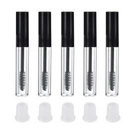 5PCS 10ML/0.34oz Empty Refill Plastic Clear Mascara Eyelash Tube Bottle Jars Cosmetic Makeup Vial Storage Holder Container with Inner Plug and Brush for Mascara Eyelash Growth Oil(Black Cap)