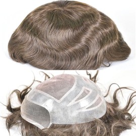 Teraman Men’s Toupee 10x8” Hair Pieces for Men 100% Human Hair Lace Front Natural Hairline Hair Toupee Mono Net with Thin Skin PU Around Cap Base (#4 color)