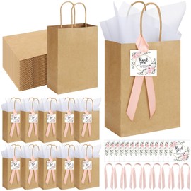 Sinload 48 Sets Wedding Welcome Bags for Guests Bulk Wedding Gift Bags with Handle Tissue Paper Thank You Cards Ribbons for Guests Baby Shower Bridal Party Favors(Pink,Flower)