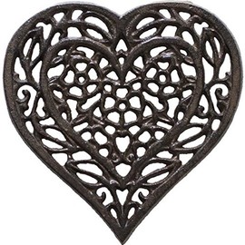 Cast Iron Heart Trivet - Decorative Cast Iron Trivet For Kitchen Or Dining Table - Vintage, Rusted Design - 6.75X6.5" - With Rubber Pegs/Feet - Recycled Metal - Rust Brown Color - by Comfify