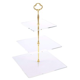 Jusalpha 3 Tier Acrylic Square Cupcake Stand, Dessert Display Tower (Gold Version 2, 1) 3SG-V2