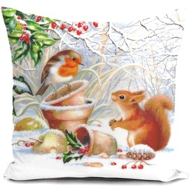 HUASHUZI Christmas Cushion Covers Xmas Christmas Decorations Throw Pillow Cover Winter Robin Bird Squirrel Animal Single Christmas Decor For Sofa Living Room Home 18x18 Inch 45x45cm
