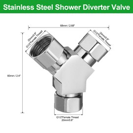 sourcing map G1/2" Shower Diverter Valve 3 Way, Stainless Steel Bidet Y Adapter Connector Hose Fitting Tee with PTFE Tape and Gasket for Bidet Angle Valve Hose Toilet Faucet, （68mm,Silver