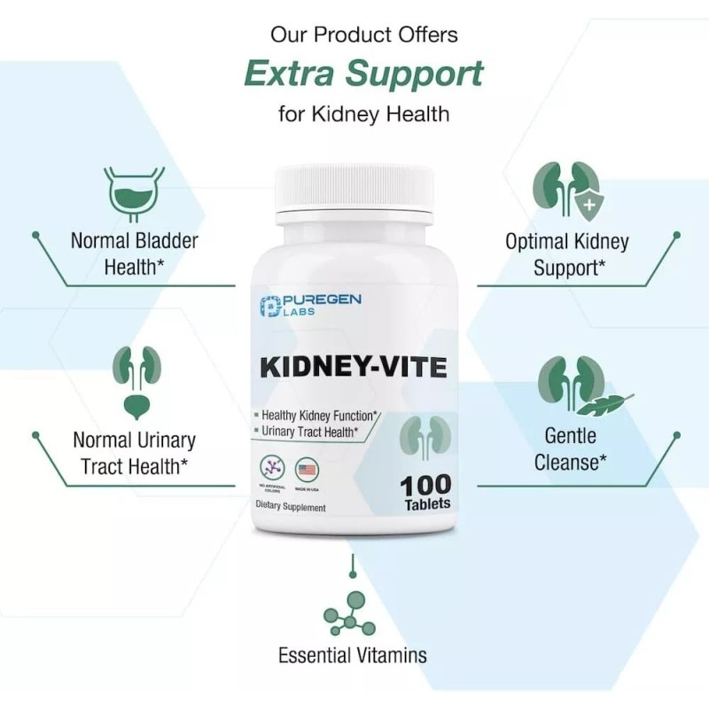 Puregen Labs Kidney-Vite *Premier Kidney, Renal Support* 100 Vegetarian Tablets