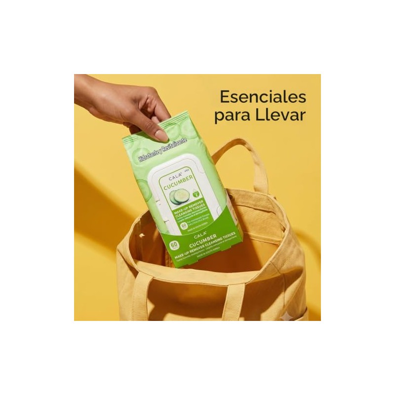 CALA - toallitas desmaquillantes con pepino (paquete con 60 toallitas)