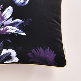 ROOM99 Mimosa Zalya Decorative Cushion Cover Throw Cushion Cover Aesthetic Modern Bedroom Living Room Flowers Velvet Black 45 x 45 cm