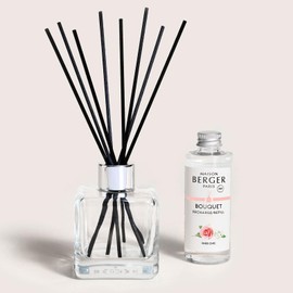 MAISON BERGER - Reed Diffuser Clear Glass Scented Bouquet - 8 Black Reed Sticks (8.3 inches) - Includes 100 Milliliters (3.4 Fluid Ounces) Fragrance Refill (Paris Chic)