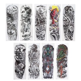 9 x Full Arm Tattoos - Waterproof Temporary Tattoo Stickers with Durable Large Pattern for Adults Men and Women
