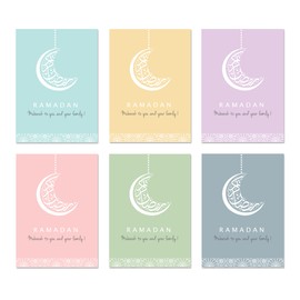 Multipack of 6 Ramadan Mubarak Cards | Pastel Colours | Crescent Moon Design | Ramadan mubarak to you and your family!