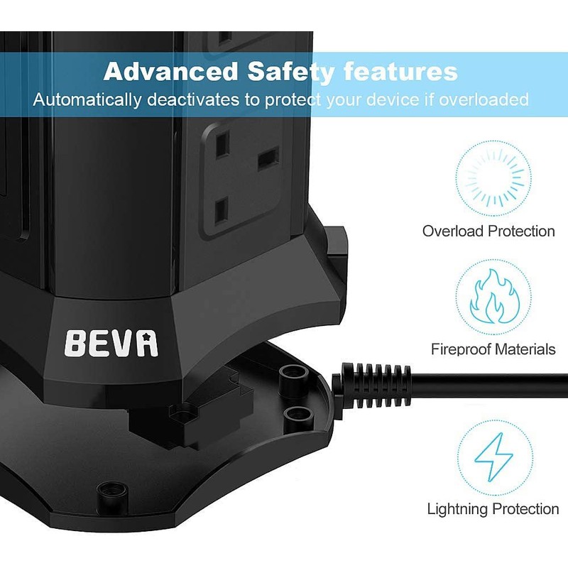 Tower Extension Lead, Vertical Power Strip with 6 sockets and