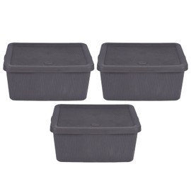JMS we create smile (Set of 3) 7L Litre Multipurpose Plastic Storage Box With Lid & Handles Stackable Basket Storage Container Lidded Storage Bin Household Organiser for Shelves (Bottle Grey)