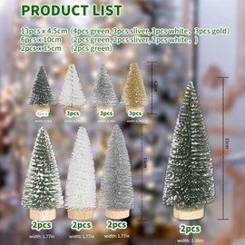 Pack of 21 Mini Christmas Tree Decoration, Artificial Miniature Christmas Tree, Small Christmas Tree, Green, Silver, White, Gold, 4.5/10/15 cm Tree for Christmas Decoration, Table, Winter Decoration,