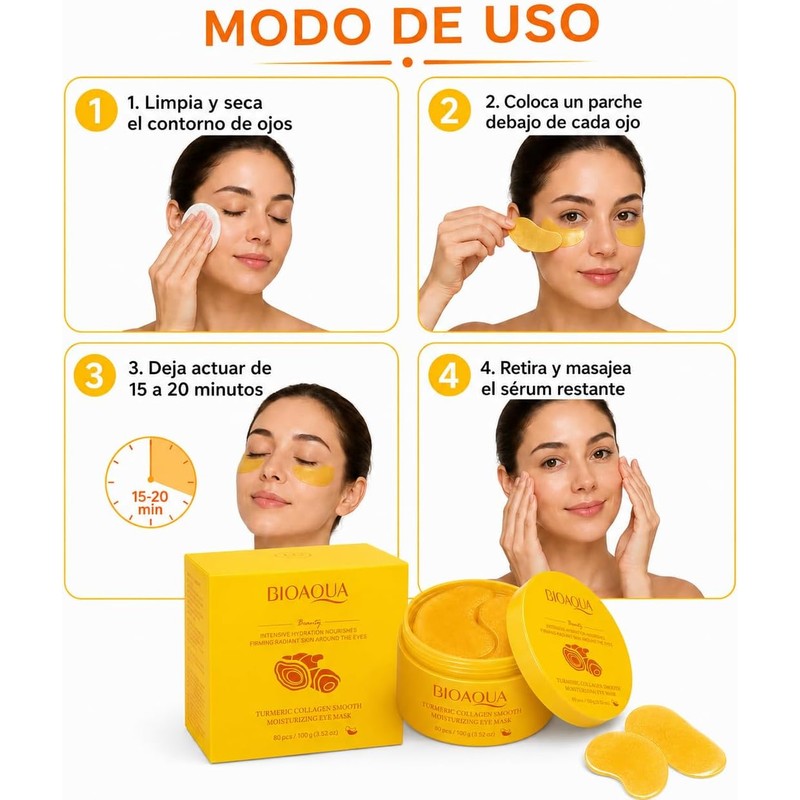 BIOAQUA Parches para Ojos de Cúrcuma y Colágeno, Hidratantes, 80