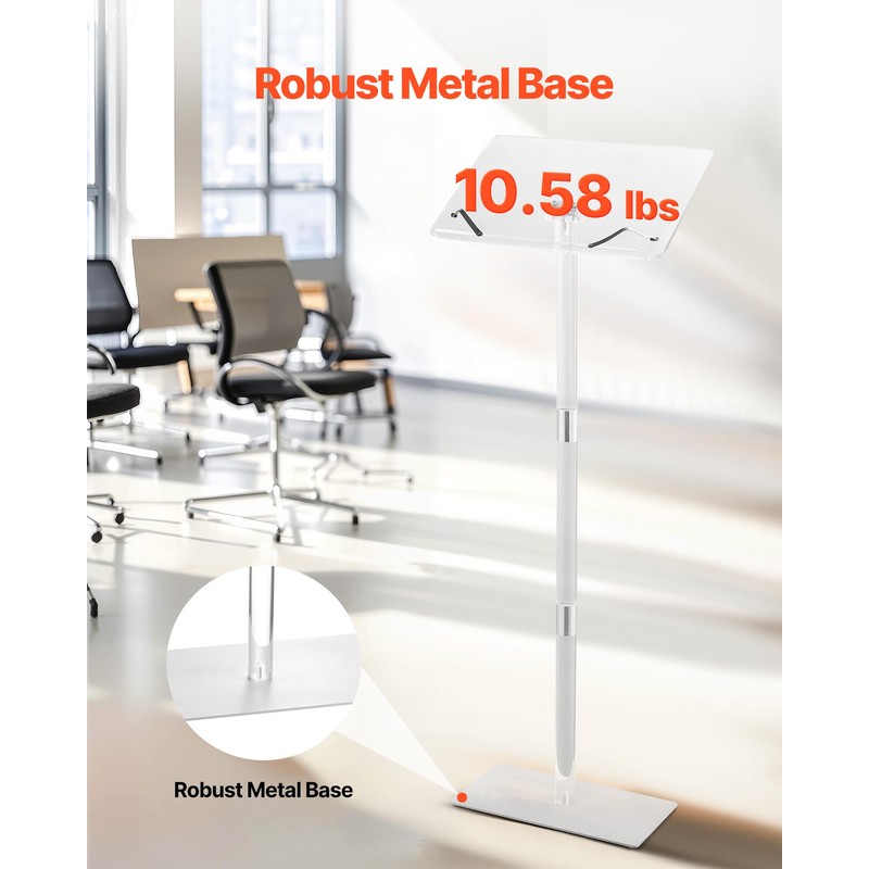 VEVOR Acrylic Podium, 47" Clear Acrylic Podium Stand with Wide