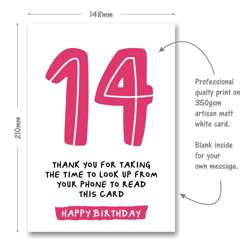 14th Birthday Card - Funny Joke for 14 Year Old