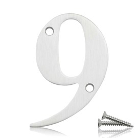 Bwintech 1 Pcs 75mm Satin Nickel SS304 House Numbers Door number 9, House Signs for outside, House Numbers Plaques for Front Wooden Door