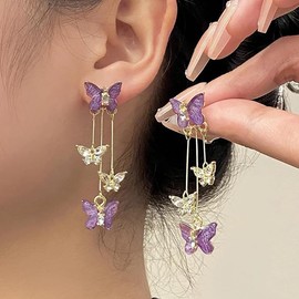 Clip on Earrings for Women Butterfly Earrings Purple Dangle Earrings for Women Jewelry (Purple, One size)
