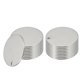 PATIKIL 18 Pcs Metal Stamping Blanks, 20mm Round Name Tags Stainless Steel Circle Blanks Label Flat Plate Disc with Hole for Laser Engraving Stamping Dog Tags Keychain Making, Silver Tone