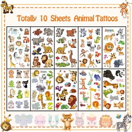 Acevegue Kids Tattoos, 110pcs Animals Tattoo Stickers for Jungle Theme Party Decorations Supplies, Tropical Safari Animal Party Bag Fillers for Kids Games Prizes Toys Gifts Favours