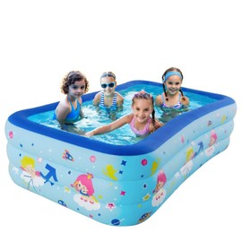 JUST FOR PARTY Inflatable Kiddie Swimming Pool for Kids, 80"x48"x20", Thickened Durable Above Ground Blow Up Family Pool with Bottom Bubble Layer for Outdoor Garden Backyard Summer Water Party