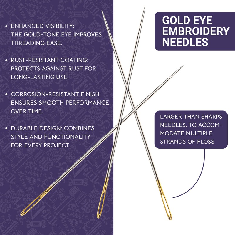 The Quilted Bear Gold Eye Crewel Embroidery Needles 3/9-16 Large