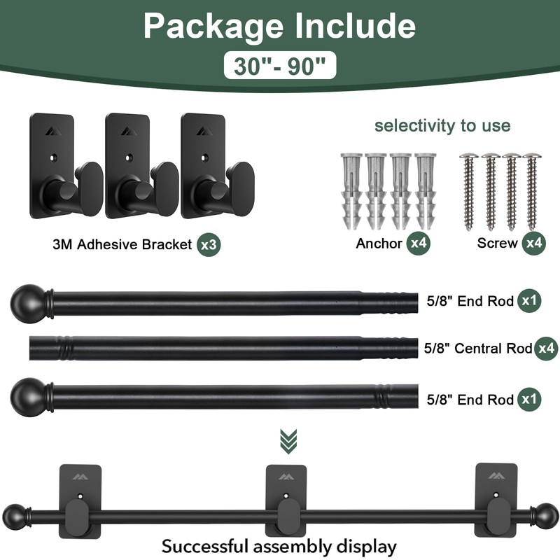 ZNONOX Curtain Rods No Drilling for Windows 30 to 90
