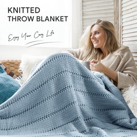 RECYCO Cable Knit Blue Throw Blanket for Couch, Super Soft Warm Cozy Decorative Knitted Throw Blanket 2.3LB for Bed, Sofa, Chair 50"x60"