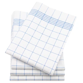 ZOLLNER Set of 4 Microfibre Tea Towels - Mixed Fabric in 43 x 60 cm - Absorbent and Durable Multifunctional Towels - Washable up to 95 °C - in White/Blue Checked - Oeko Tex® Certified