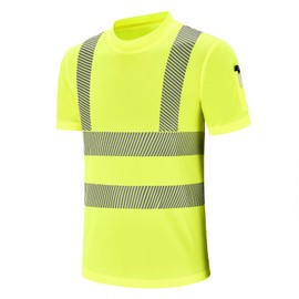 AYKRM Hi Viz VIS High Visibility t Shirt Reflective Tape Safety Security Work T-Shirt Breathable Lightweight Double Tape Workwear Top (Yellow, L)