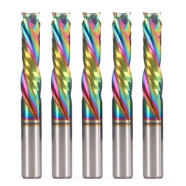 Up Down Compression Spiral Router Bit - 1/4 inch Shank 2-Flute CNC End Mill with DLC Coating, 1" Cutting Length Solid Carbide Compression CNC Bits Milling Cutter for Wood Engraving Grooving (5PCS)