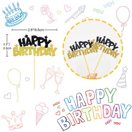 Moitkptt 24pcs Gold Metallic Happy Birthday Cupcake Toppers
